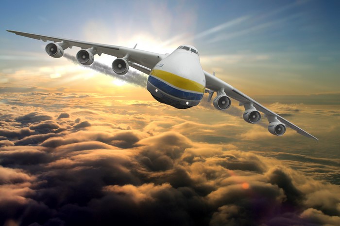 4K An-225 Mriya Transport Aircraft Flying Above Clouds
