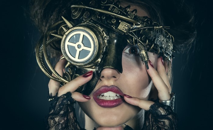 Steampunk mask on a woman's face