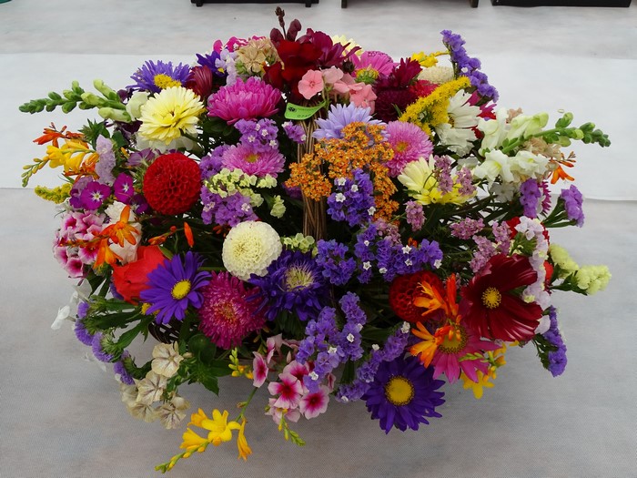 Colorful flower arrangement in a basket
