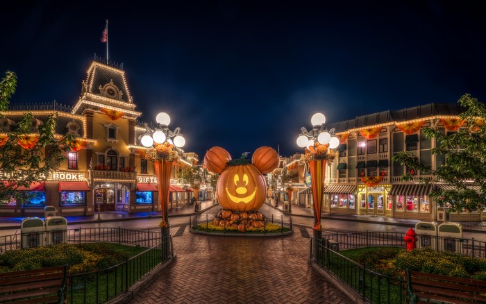 Disneyland Halloween Main Street with Mickey Pumpkin