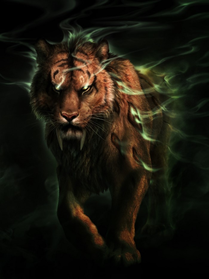 Sabertooth tiger with green smoke