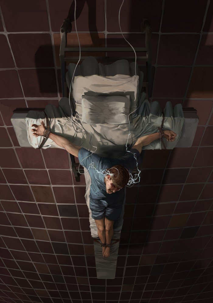 Man undergoing electroshock therapy