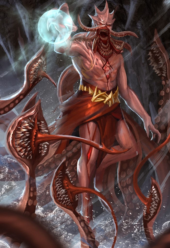Monstrous creature with tentacles and a glowing orb