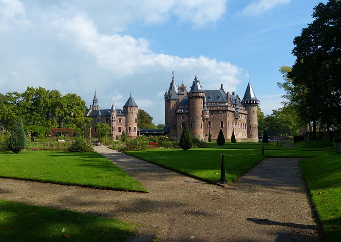 De Haar Castle in the Netherlands with manicured gardens