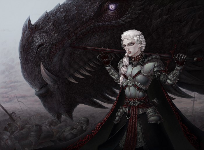 Woman with Dragon and Fallen Soldiers