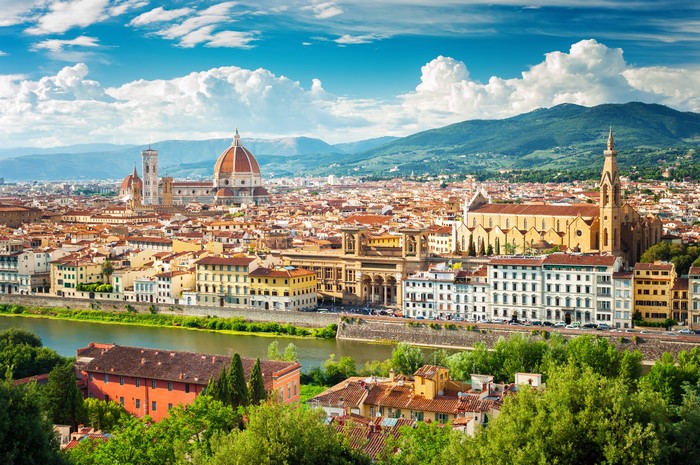 Florence cityscape with Duomo and Arno River, Italy