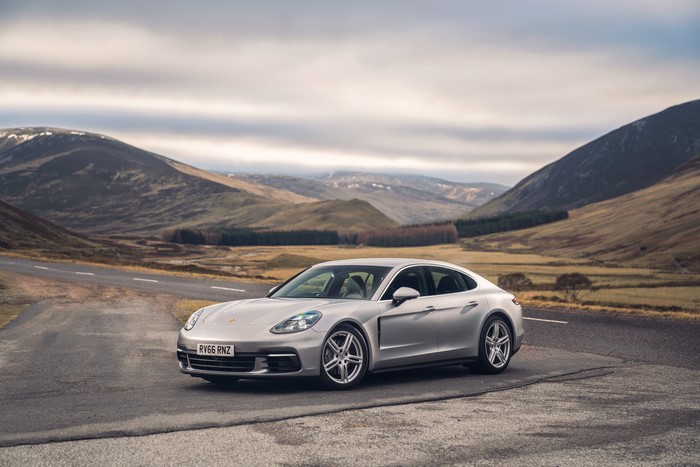 Silver 2016 Porsche Panamera 4S on a road