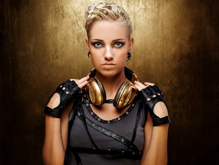Blonde girl with headphones