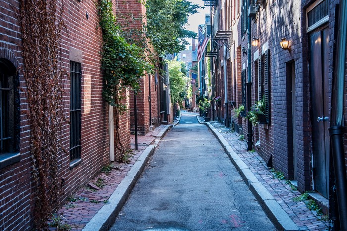 4K Boston Narrow Brick Street View