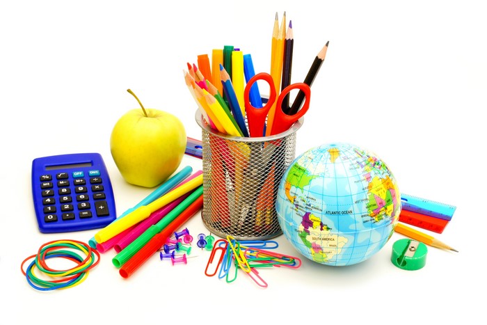 School Supplies with Apple and Globe