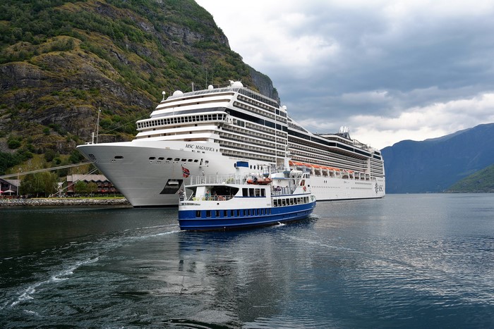 MSC Magnifica cruise ship and ferry in Norway