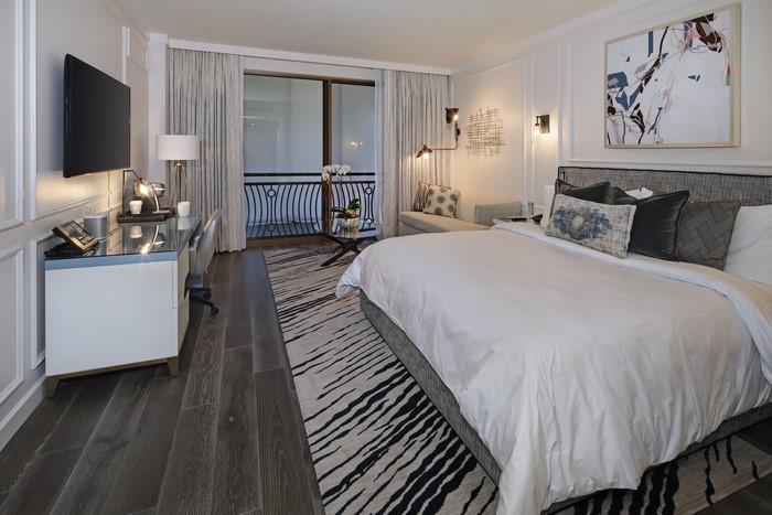 Luxury Hotel Bedroom with Balcony View