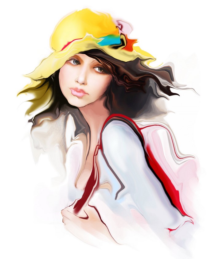 Painting Art of a Brown Haired Woman Wearing a Yellow Hat