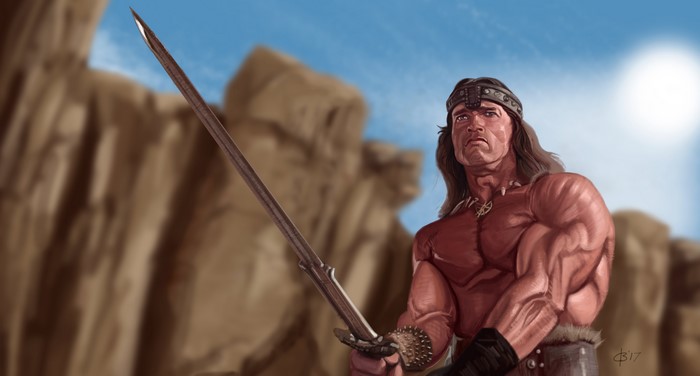 Conan the Barbarian with Sword in Desert
