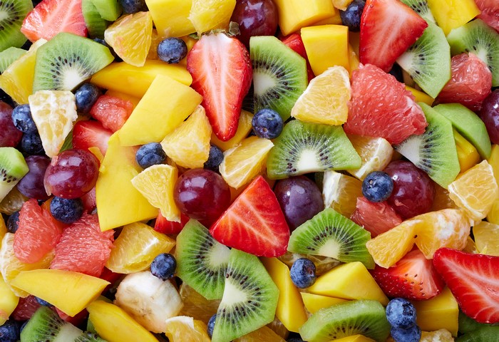 Fruit Salad with Strawberries, Kiwi, Mango, and Blueberries