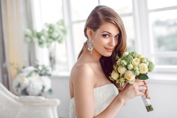 Bride with Bouquet and Earrings