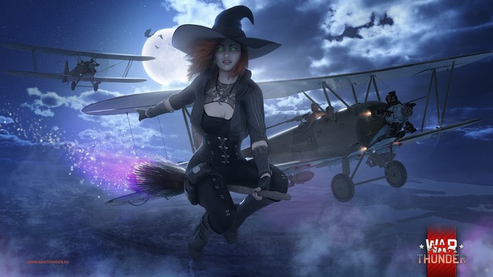 Witch on a broomstick with biplanes in War Thunder