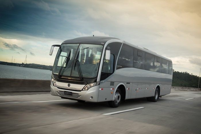 Mercedes-Benz OF 1721 Grey Bus in Motion