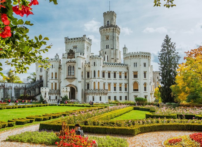Hluboka Castle in Czech Republic with gardens