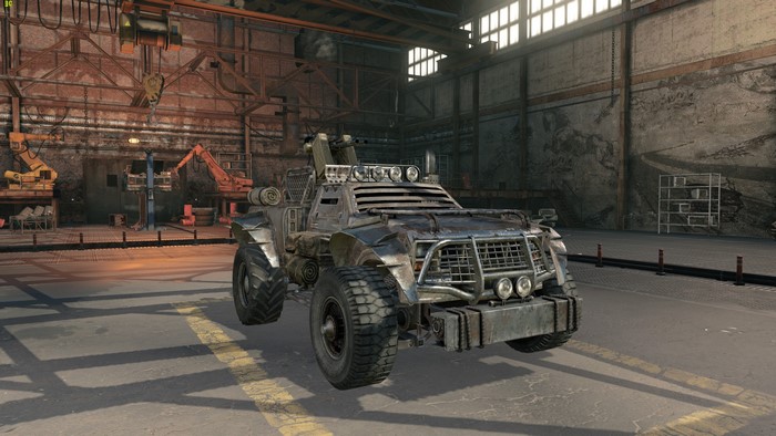 Armored vehicle in a workshop in Crossout