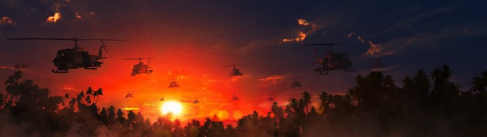 Vietnam War Helicopters at Sunset