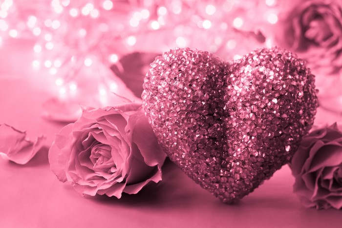 Pink Roses and Glittering Heart Decoration