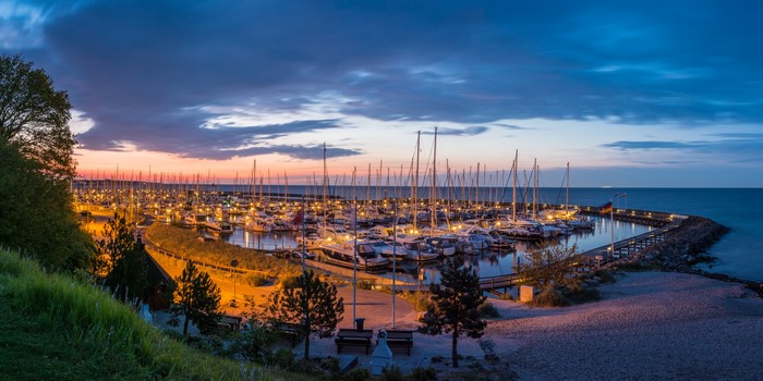 Marina with yachts at dusk in Germany