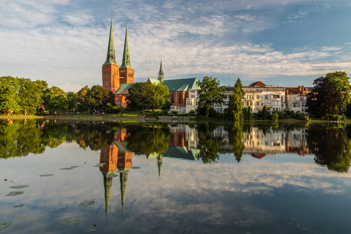 4K Luebeck Germany Houses River Trees Reflection