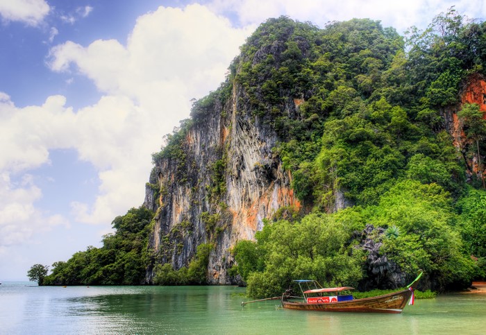 Longtail boat in a tropical bay in Thailand