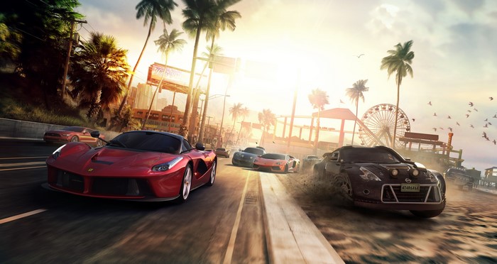 Ferrari and Nissan cars racing in The Crew
