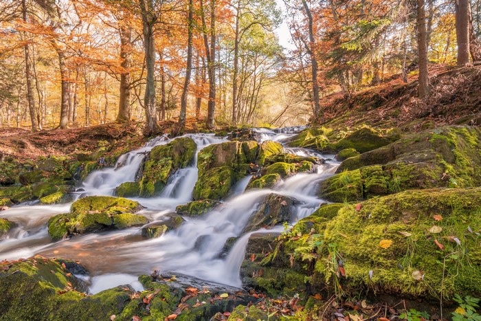 Autumn waterfall in Harzgerode, Germany