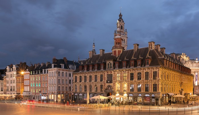 Grand Place in Lille, France at Dusk