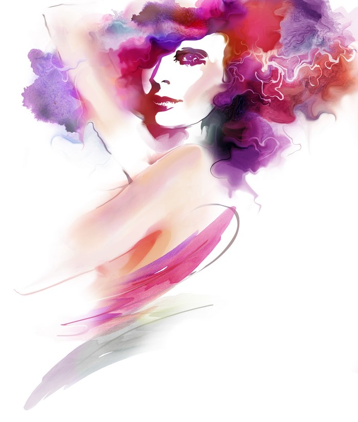 Painting Art of a Woman with Colorful Hair