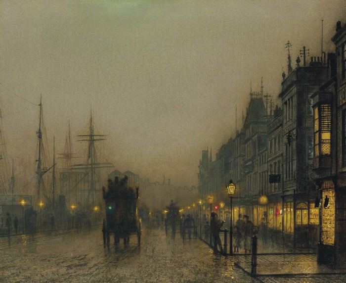 Night street scene in Glasgow by John Atkinson Grimshaw