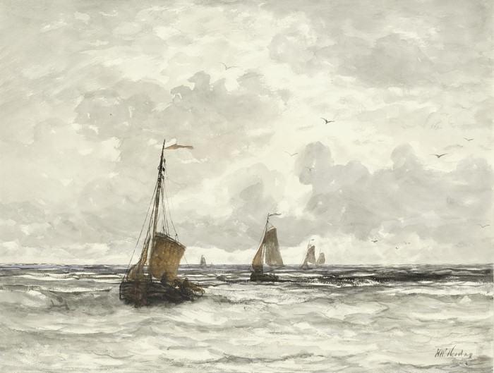 Fishing Boats in the Surf by Hendrik Willem Mesdag