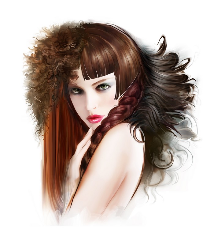 Painting of a woman with split hairstyle