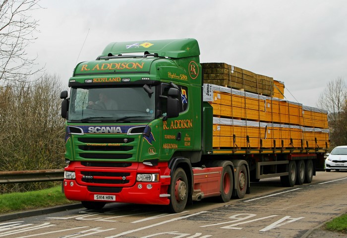 Scania R580 R. Addison truck with timber load