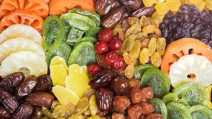 Assortment of Dried Fruits: Raisins, Kiwi, Pineapple, Dates, Cherries
