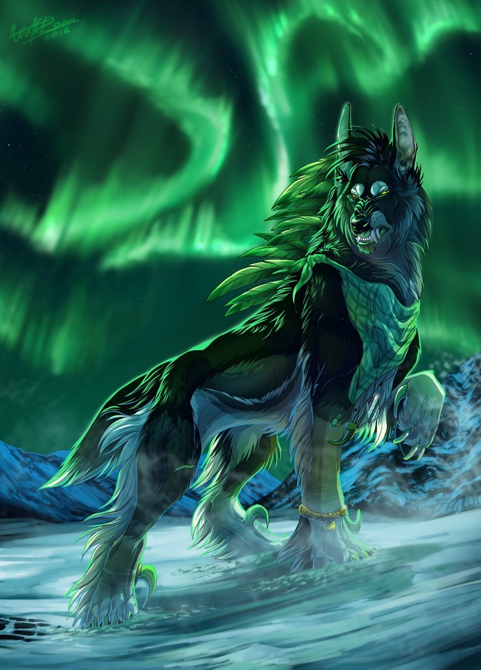 Wolf under the Aurora Borealis