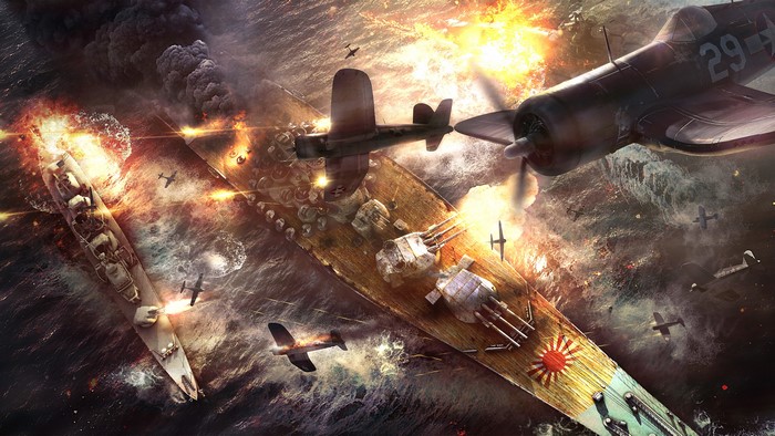 4K War Thunder Battle of Okinawa Japanese and American Ships