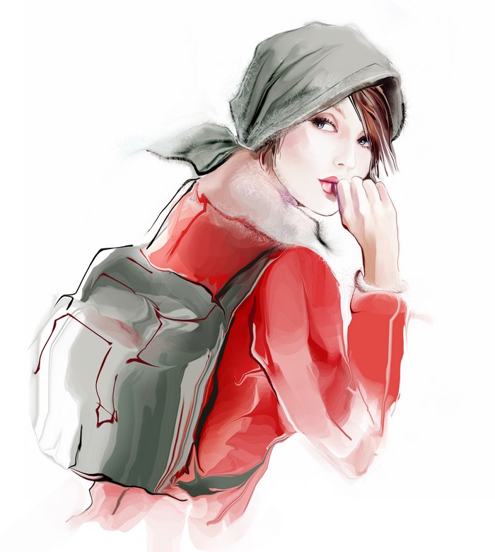 Painting Art of a Woman with Backpack
