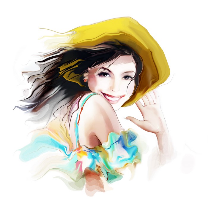 Painting Art of a Brunette Girl in a Yellow Hat