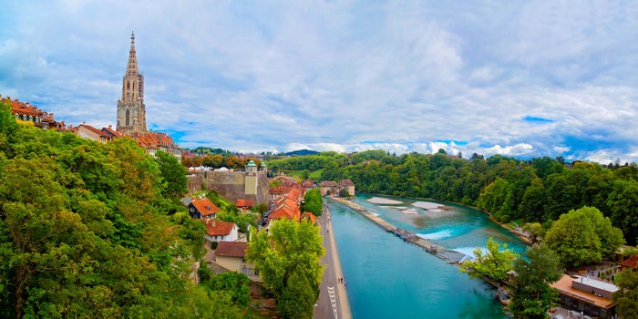 Bern, Switzerland with River and Cathedral