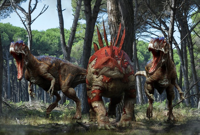 Dinosaurs in a forest