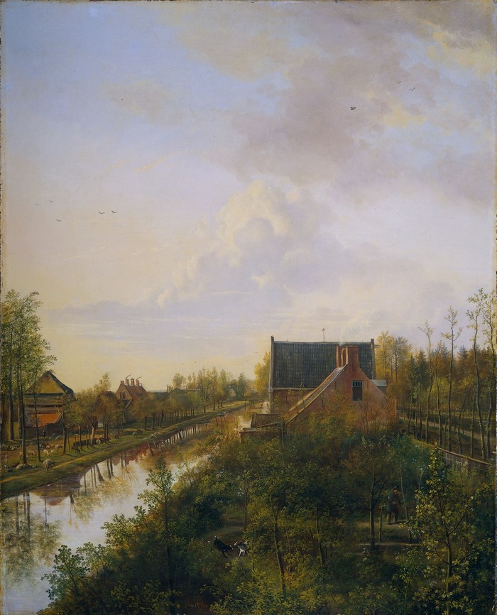 Canal landscape with houses and trees