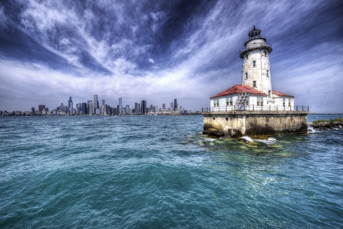 Chicago Harbor Lighthouse and Skyline HDR