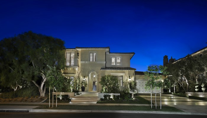 Luxury Mansion in Newport Beach at Dusk
