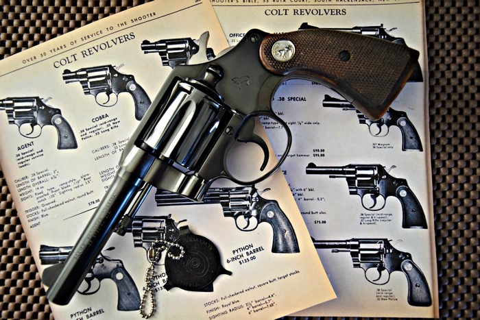 Colt Revolvers catalog page with Python revolver