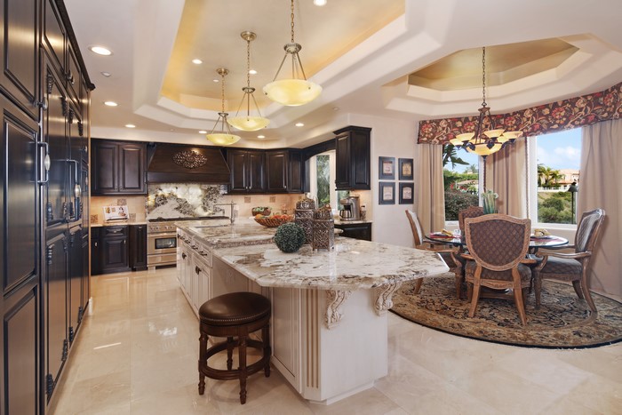 Kitchen with Chandelier and Dining Table