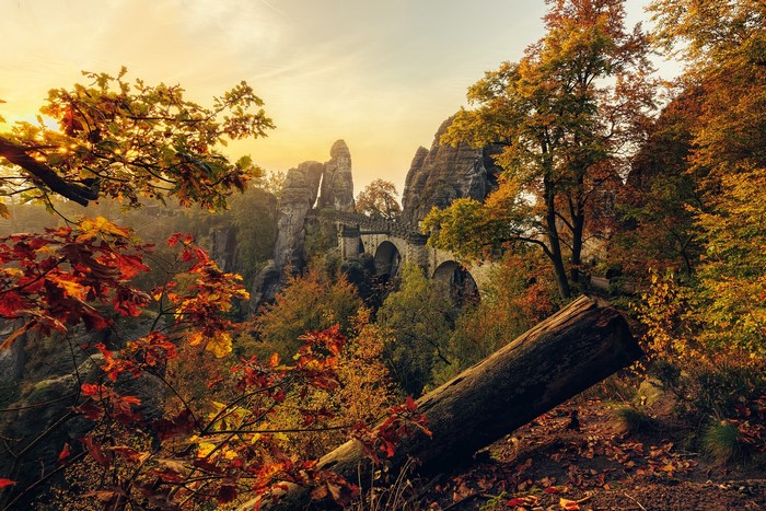 Bastei Bridge in Saxony, Germany during Autumn